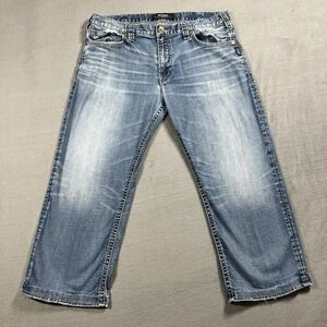 Silver Jeans Mens 38x27 * Blue Zac Relaxed Straight Medium Wash Stretch Denim